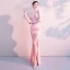 Modern / Fashion Sexy Candy Pink Floor-Length / Long Evening Dresses  2018 Trumpet / Mermaid V-Neck Charmeuse Backless Beading Rhinestone Formal Dresses