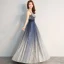 Chic / Beautiful Navy Blue Evening Dresses  2018 A-Line / Princess Tulle Backless Beading Starry Sky Sequins Evening Party Formal Dresses