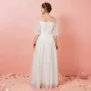 Modest / Simple White Plus Size Evening Dresses  2018 A-Line / Princess U-Neck Chiffon Tulle Beading Sequins Evening Party Formal Dresses