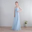 Chic / Beautiful Floor-Length / Long Evening Party Evening Dresses  2018 Chiffon A-Line / Princess V-Neck Sky Blue Lace-up Appliques Backless Formal Dresses