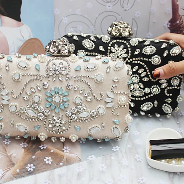 Chic / Beautiful 2017 Black Apricot / Beige Leaf Crystal Rhinestone Leatherette Beach Evening Party Outdoor / Garden Clutch Bags