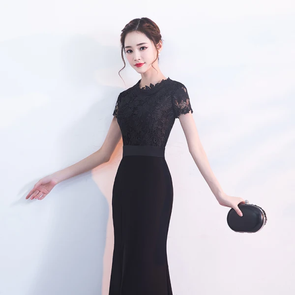 Chic / Beautiful Black Evening Dresses 2017 Trumpet / Mermaid U-Neck Lace Appliques Embroidered Split Front Evening Party Party Dresses