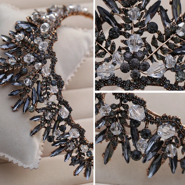 Amazing / Unique Black Bridal Jewelry 2017 Metal Crystal Beading Handmade Headpieces Wedding Prom Accessories