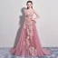 Chic / Belle Rose Bonbon Robe De Soirée 2017 Princesse Tulle U-Cou Plumes Brodé Dos Nu Soirée Robe De Ceremonie