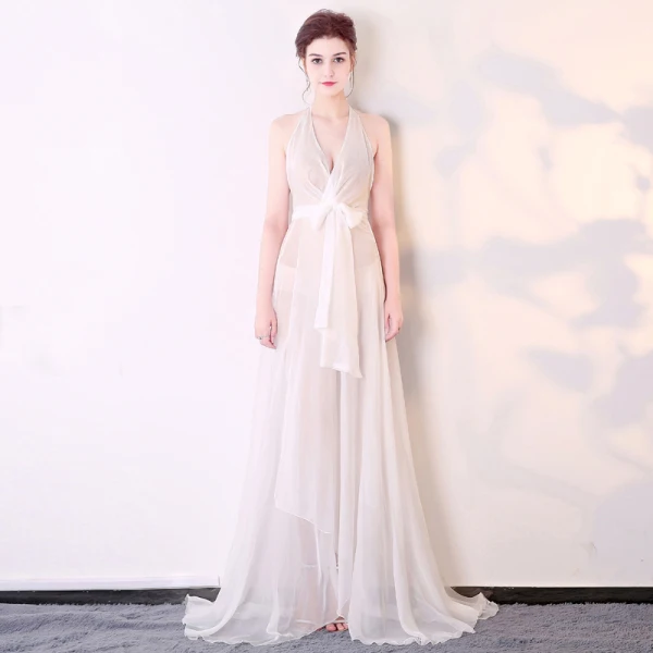 Chic / Beautiful Silver Evening Dresses 2017 A-Line / Princess Tulle Halter Backless Zipper Pierced Beach Evening Party Formal Dresses