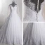 Amazing / Unique White Chapel Train Wedding 2018 Long Sleeve U-Neck Tulle See-through Backless Beading Pierced Ball Gown Wedding Dresses