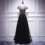 Chic / Beautiful Black Floor-Length / Long Evening Dresses  2018 A-Line / Princess U-Neck Tulle Appliques Backless Formal Dresses