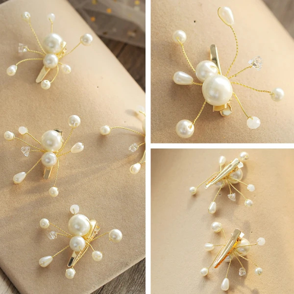 Eenvoudige Abrikoos / Beige Oorbellen Haaraccessoires 2019 Kralen Kristal Parel Gala Huwelijk 5 stuks Accessoires