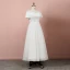 Klassisch Elegante Ivory / Creme Übergröße Brautkleider / Hochzeitskleider 2020 A Linie Wadenlang Kurze Ärmel Einfarbig Off Shoulder Tülle Perlenstickerei Pailletten Sommer Hochzeit