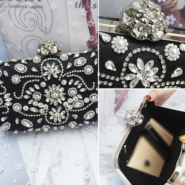 Chic / Beautiful 2017 Black Apricot / Beige Leaf Crystal Rhinestone Leatherette Beach Evening Party Outdoor / Garden Clutch Bags