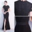 Chic / Beautiful Black Evening Dresses  2017 Trumpet / Mermaid U-Neck Lace Appliques Embroidered Split Front Evening Party Party Dresses