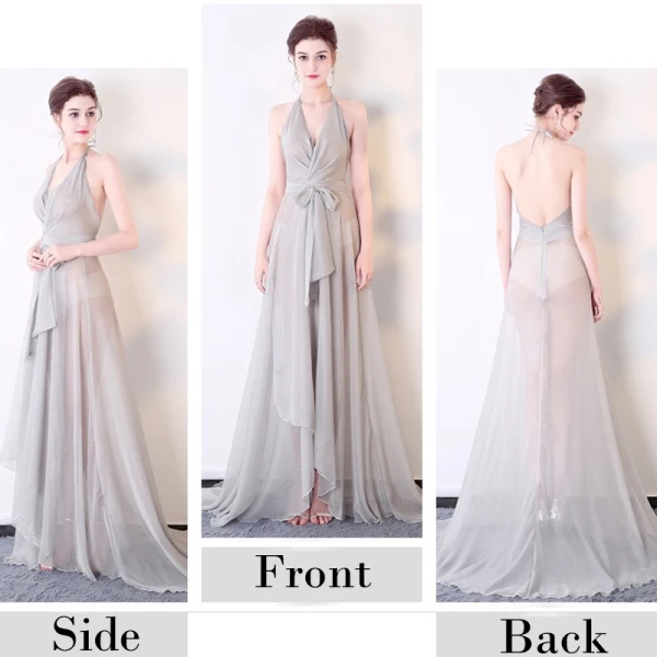 Chic / Beautiful Silver Evening Dresses 2017 A-Line / Princess Tulle Halter Backless Zipper Pierced Beach Evening Party Formal Dresses