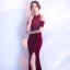 Chic / Beautiful Burgundy Evening Dresses  2017 Trumpet / Mermaid Zipper Up High Neck Beading Backless Evening Party Formal Dresses