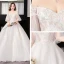Modest / Simple White Plus Size Ball Gown Wedding Dresses 2019 Lace Tulle 1/2 Sleeves Appliques Backless Embroidered Strapless Chapel Train Wedding