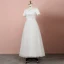 Klassisch Elegante Ivory / Creme Übergröße Brautkleider / Hochzeitskleider 2020 A Linie Wadenlang Kurze Ärmel Einfarbig Off Shoulder Tülle Perlenstickerei Pailletten Sommer Hochzeit