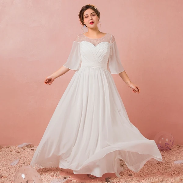 white plus size formal party dresses Elegant Solid Color Lantern Sleeve Dress – Women's Chic Appliqued High –  HER SHOP main image 0
