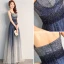 Chic / Beautiful Navy Blue Evening Dresses  2018 A-Line / Princess Tulle Backless Beading Starry Sky Sequins Evening Party Formal Dresses