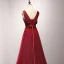 Chic / Beautiful Burgundy Evening Dresses  2017 A-Line / Princess Tulle V-Neck Evening Party Appliques Backless Beading Formal Dresses