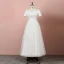Klassisch Elegante Ivory / Creme Übergröße Brautkleider / Hochzeitskleider 2020 A Linie Wadenlang Kurze Ärmel Einfarbig Off Shoulder Tülle Perlenstickerei Pailletten Sommer Hochzeit