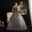 Vintage / Retro Medieval Gothic Grey Ball Gown Prom Dresses 2021 Square Neckline Short Sleeve Floor-Length / Long Beading Pearl Handmade  Flower Cosplay Prom Formal Dresses
