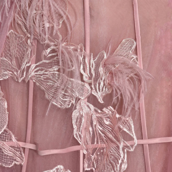 Chic / Belle Rose Bonbon Robe De Soirée 2017 Princesse Tulle U-Cou Plumes Brodé Dos Nu Soirée Robe De Ceremonie