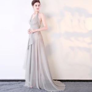 Chic Belle Argenté Robe De Soirée 2017 Princesse Tulle Titulaire Dos Nu Fermeture Éclair Percé Plage Soirée Robe De Ceremonie
