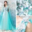 Chic / Beautiful Sky Blue Prom Dresses 2018 A-Line / Princess Floor-Length / Long Tulle V-Neck Butterfly Appliques Backless Formal Dresses