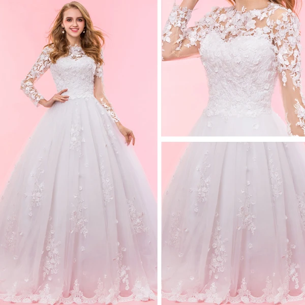 Chic / Beautiful Ivory Chapel Train 2018 Wedding Long Sleeve Lace-up U-Neck Tulle Appliques Backless Pierced Ball Gown Wedding Dresses