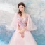 Chic / Beautiful Pearl Pink Prom Dresses 2018 A-Line / Princess Floor-Length / Long V-Neck Tulle Appliques Backless Beading Prom Formal Dresses
