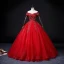 Chic / Beautiful Red Beading Sequins Pearl Rhinestone Prom Dresses 2022 Ball Gown Off-The-Shoulder Short Sleeve Backless Floor-Length / Long Prom Formal Dresses