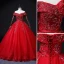 Chic / Beautiful Red Beading Sequins Pearl Rhinestone Prom Dresses 2022 Ball Gown Off-The-Shoulder Short Sleeve Backless Floor-Length / Long Prom Formal Dresses