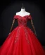 Chic / Beautiful Red Beading Sequins Pearl Rhinestone Prom Dresses 2022 Ball Gown Off-The-Shoulder Short Sleeve Backless Floor-Length / Long Prom Formal Dresses