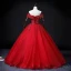 Chic / Beautiful Red Beading Sequins Pearl Rhinestone Prom Dresses 2022 Ball Gown Off-The-Shoulder Short Sleeve Backless Floor-Length / Long Prom Formal Dresses