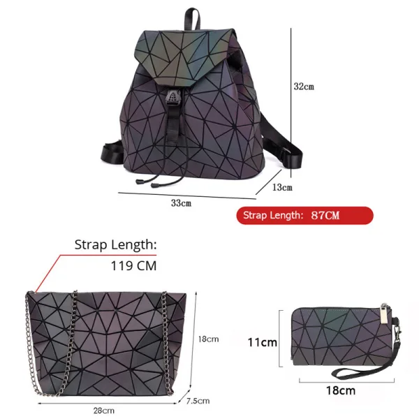 3-piece Rainbow Luminous Geometric Shoulder Bags Backpacks Wallet 2021 Multi-Colors Street Wear Casual Holographic Reflective Women's Bags