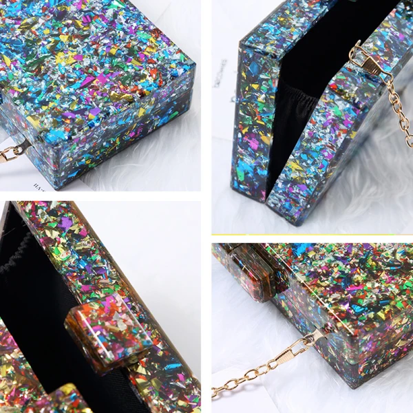 Fancy Sky Blue Multi-Colors Sequins Evening Party Acrylic Clutch Bags 2023