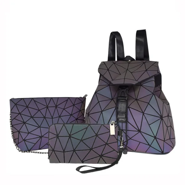 3-piece Rainbow Luminous Geometric Shoulder Bags Backpacks Wallet 2021 Multi-Colors Street Wear Casual Holographic Reflective Women's Bags