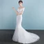 Chic / Beautiful Church Hall Wedding Dresses 2017 White Trumpet / Mermaid Court Train V-Neck Short Sleeve Backless Lace Appliques Rhinestone