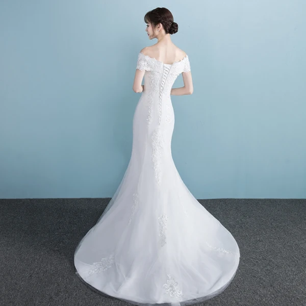 Chic / Beautiful Church Hall Wedding Dresses 2017 White Trumpet / Mermaid Court Train V-Neck Short Sleeve Backless Lace Appliques Rhinestone