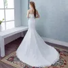 Chic / Beautiful Wedding Dresses 2017 White Trumpet / Mermaid Cathedral Train Sweetheart Sleeveless Backless Lace Appliques Pearl Sequins