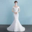 Chic / Beautiful Church Hall Wedding Dresses 2017 White Trumpet / Mermaid Court Train V-Neck Short Sleeve Backless Lace Appliques Rhinestone