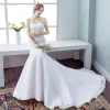 Chic / Beautiful Wedding Dresses 2017 White Trumpet / Mermaid Cathedral Train Sweetheart Sleeveless Backless Lace Appliques Pearl Sequins