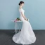 Chic / Beautiful Church Hall Wedding Dresses 2017 White Trumpet / Mermaid Court Train V-Neck Short Sleeve Backless Lace Appliques Rhinestone