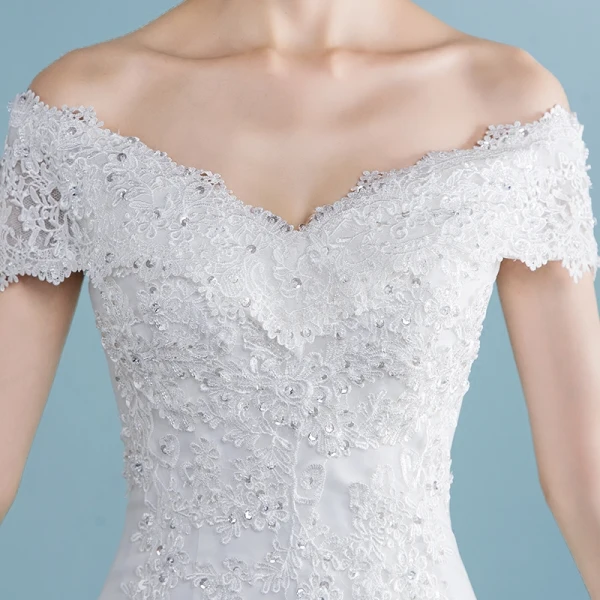 Chic / Beautiful Church Hall Wedding Dresses 2017 White Trumpet / Mermaid Court Train V-Neck Short Sleeve Backless Lace Appliques Rhinestone