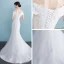 Chic / Beautiful Church Hall Wedding Dresses 2017 White Trumpet / Mermaid Court Train V-Neck Short Sleeve Backless Lace Appliques Rhinestone