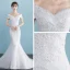 Chic / Beautiful Church Hall Wedding Dresses 2017 White Trumpet / Mermaid Court Train V-Neck Short Sleeve Backless Lace Appliques Rhinestone