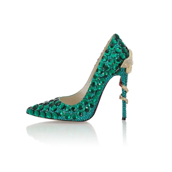Mode Abend Grün Strass Pumps 2022 Leder 10 cm Stilettos Spitzschuh Pumps Hochhackige