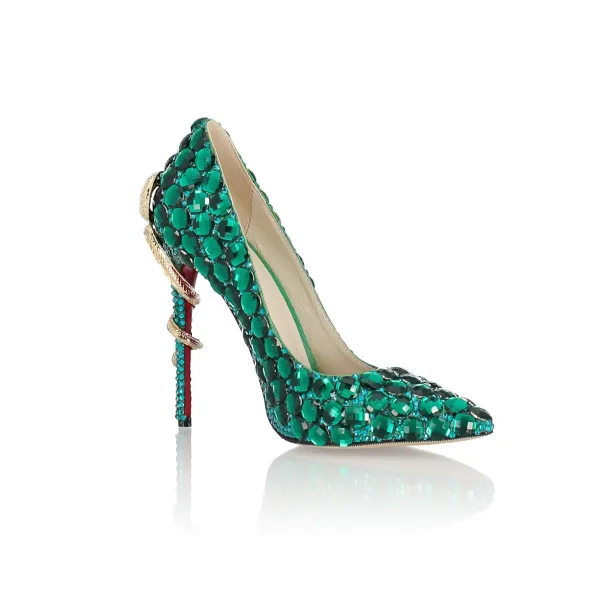 Mode Abend Grün Strass Pumps 2022 Leder 10 cm Stilettos Spitzschuh Pumps Hochhackige