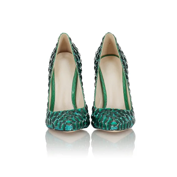 Mode Abend Grün Strass Pumps 2022 Leder 10 cm Stilettos Spitzschuh Pumps Hochhackige