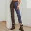 Two Tone Women Denim Pants 2021 Multi-Colors Patchwork Casual Ankle Length Bottoms