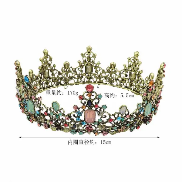 Vintage / Retro Baroque Multi-Colors Rhinestone Wedding Tiara Bridal Hair Accessories 2022 Alloy